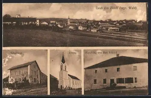 AK Zandt /bayr. Wald, Handlung von Max Früchtl, Kirche, Schulhaus