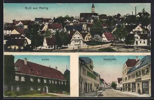 AK Mering, Schloss, Haupstrasse und Ortsansicht