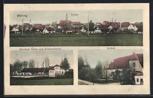 Künstler-AK sign. Hans Pernat: Mering, Schloss, Meringer Keller mit Schützeheim