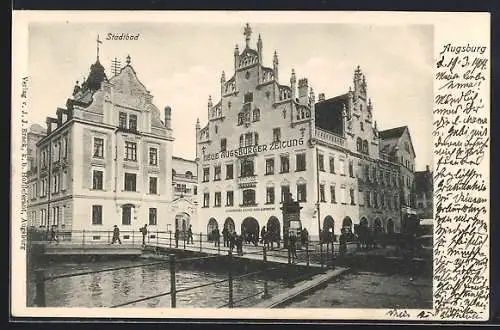 AK Augsburg, Stadtbad, Haus der Neuen Augsburger Zeitung