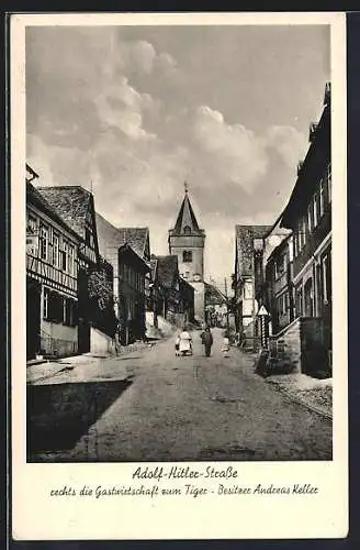 AK Hochstadt über Hanau, Strasse mit Gasthaus zum Tiger