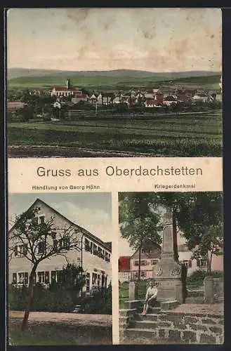 AK Oberdachstetten, Handlung von Georg Höhn, Kriegerdenkmal, Blick über den Ort