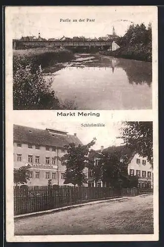 AK Mering, Gasthaus Schlossmühle, Partie an der Paar