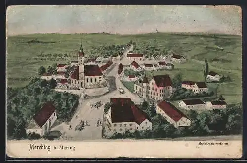 AK Merching b. Mering, Ortsansicht aus der Vogelschau