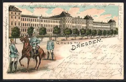 Lithographie Dresden-Neustadt, Kaserne des Gardereiter-Regiments