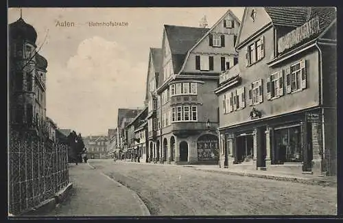 AK Aalen, Bahnhofstrasse mit Geschäften