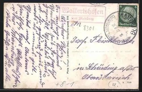 AK Walkertshofen / Hallertau, Hopfenzupfen, Kriegerdenkmal und Totalansicht