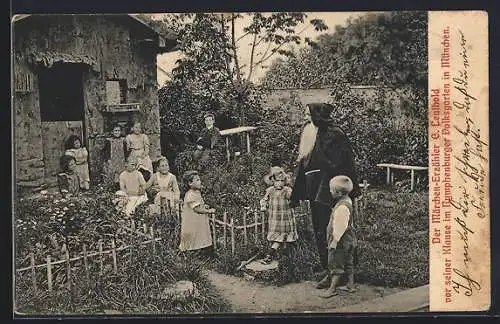 AK München, Der Märchenerzähler G. Leuthold vor seiner Klause im Nymphenburger Volksgarten