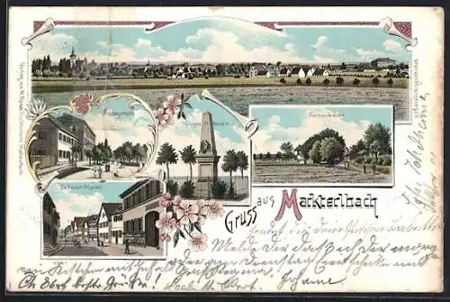 Lithographie Markterlbach, Gasthaus FelsenkellerAmtsgericht, Unterer Markt