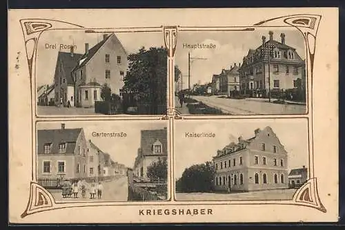 AK Kriegshaber, Gasthaus Drei Rosen, Kaiserlinde, Haupstrasse, Gartenstrasse
