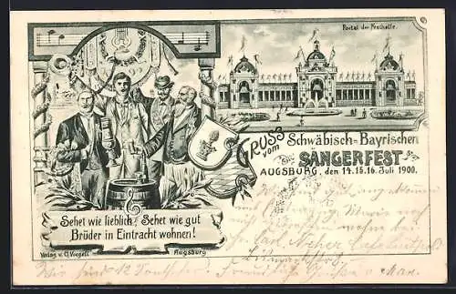 Künstler-AK Augsburg, Schwäbisch-Bayrisches Sängerfest 1900, Portal der Festhalle