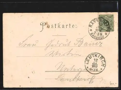 Lithographie Ravensburg, Veitsburg und Ortspanorama