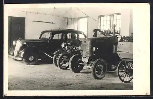 Foto-AK Steyr-Diesel Traktor, Motorräder, Auto