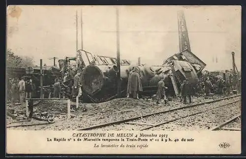 AK Melun, Eisenbahnkatastrophe 04.11.1913, Lokomotive