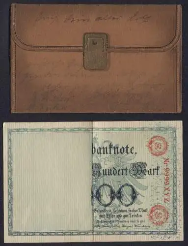 Leporello-AK Tasche mit 100-Mark-Schein