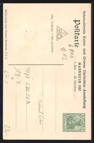 AK Mannheim, Int. Kunst- und Gartenbauausstellung 1907, Ganzsache PP27 C82 /03