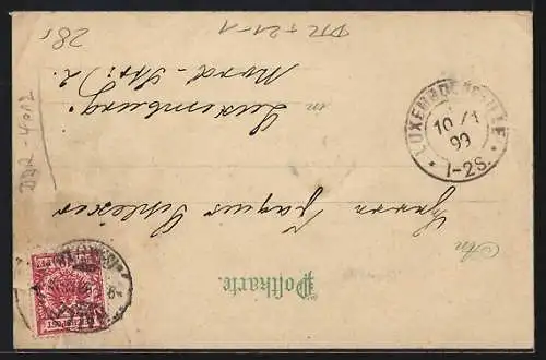 Lithographie Halle /Saale, Gasthof Neuer Rathskeller und Altes Rathaus mit Strassenbahn, Halt gegen das Licht