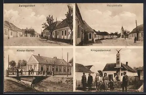 AK Grossharras, Zwingendorf, Kindergarten, Hauptstrasse, Kriegerdenkmal
