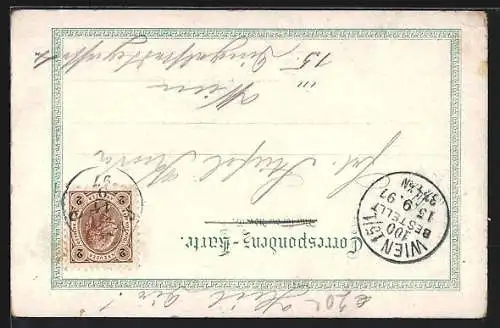 Lithographie Gaming /N.-Oe., Ötscher Schutzhaus, Thotmäuer, Lanzersee, Ortsansicht