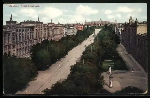AK München, Maximilianstrasse aus der Vogelschau