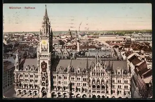 AK München, Rathaus aus der Vogelschau