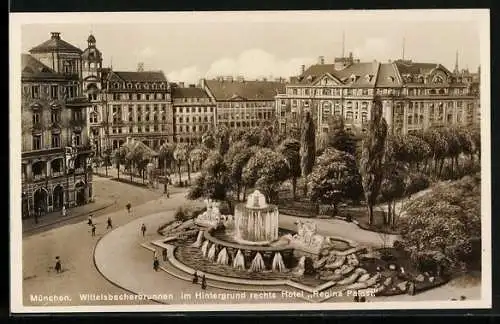 AK München, Wittelsbacherbrunnen, Hotel Regina Palast