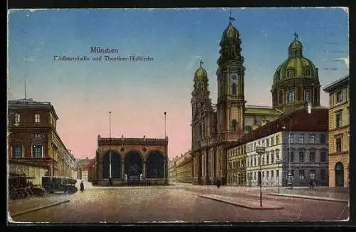 AK München, Feldherrnhalle u. Theatiner-Hofkirche