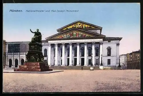 AK München, Hoftheater u. Max-Joseph-Monument