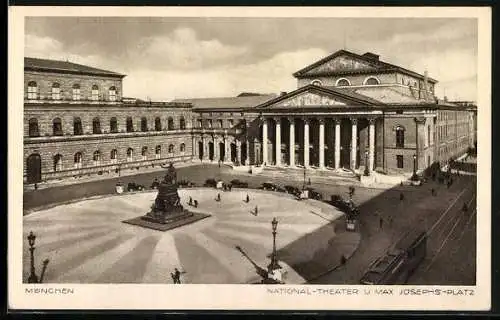 AK München, Nationaltheater und Max-Josephsplatz mit Strassenbahn