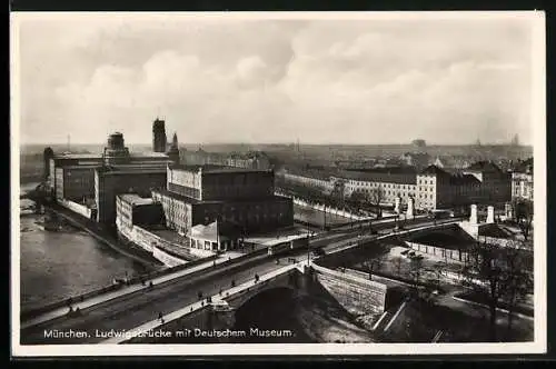 AK München, Ludwigsbrücke mit Deutschem Museum