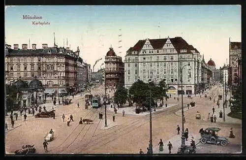 AK München, Strassenbahn auf dem Karlsplatz