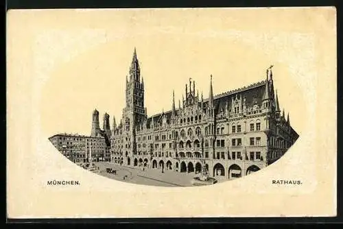 AK München, Rathaus im Passepartout