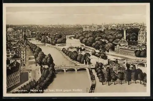 AK München, Partie an der Isar, Blick gegen Norden