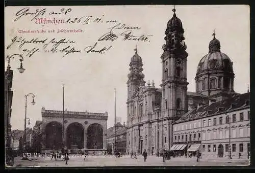 AK München, Theatinerkirche und Feldherrnhalle