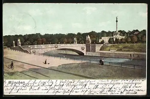 AK München, neue Prinzregentenbrücke und Siegesdenkmal