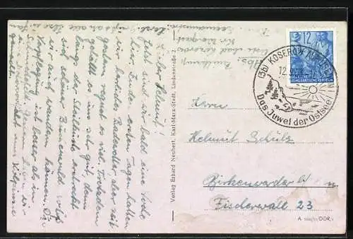 AK Koserow, Strand mit Strandkörben und Buhnen