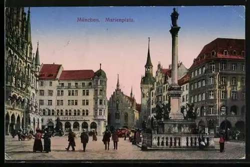 AK München, Marienplatz mit Säulendenkmal