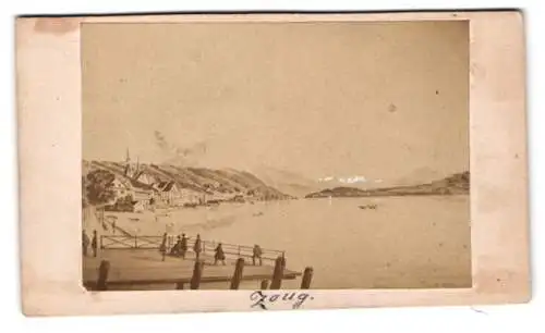 Fotografie unbekannter Fotograf, Ansicht Zug, Zugersee mit Blick nach dem Ort, nach einem Gemälde