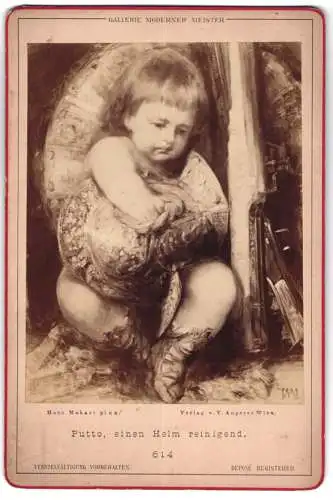 Fotografie V. Angerer, Wien, Gemälde: Putto, einen Helm reinigend, nach Hans Makart