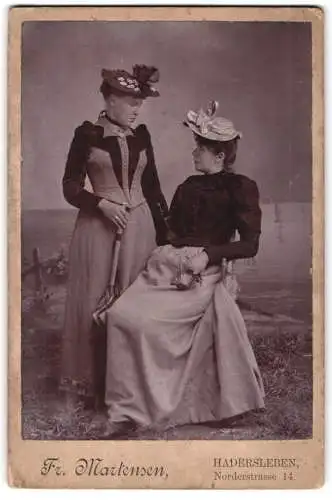 Fotografie Fr. Martensen, Hadersleben, Norderstrasse 14, Porträt zweier Frauen in edler Kleidung