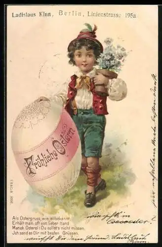 AK Junge mit Blumen und Osterei, Ostergruss