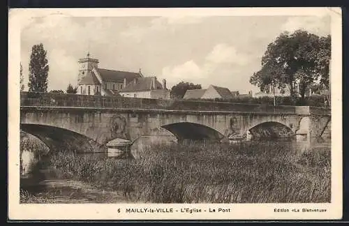 AK Mailly-la-Ville, L`Église, Le Pont