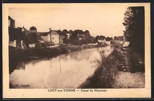 AK Lucy-sur-Yonne, Canal du Nivernais et vue pittoresque du village