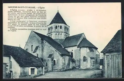 AK Laroche-Saint-Cydroine, L`Église romane dédiée à St Cydroine avec son clocher typique