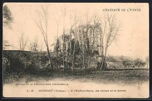AK Dixmont /Yonne, À l`Enfourchure, les ruines et la ferme