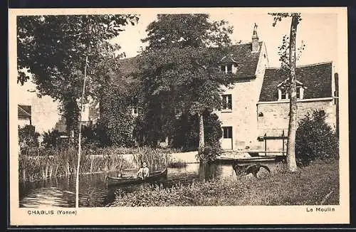 AK Chablis /Yonne, Le Moulin au bord de l`eau avec barque et arbres