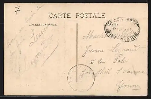 AK Monéteau, Bords de l`Yonne avec barque et village en arrière-plan