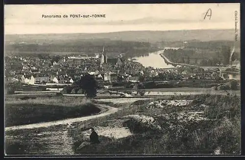 AK Pont-sur-Yonne, Panorama de la ville et de la rivière environnante