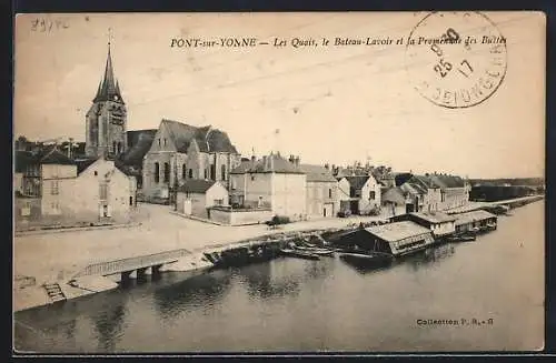 AK Pont-sur-Yonne, Les Quais, le Bateau-Lavoir et la Promenade des Belles