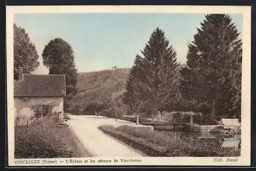 AK Vincelles /Yonne, L`Écluse et les coteaux de Vincelottes